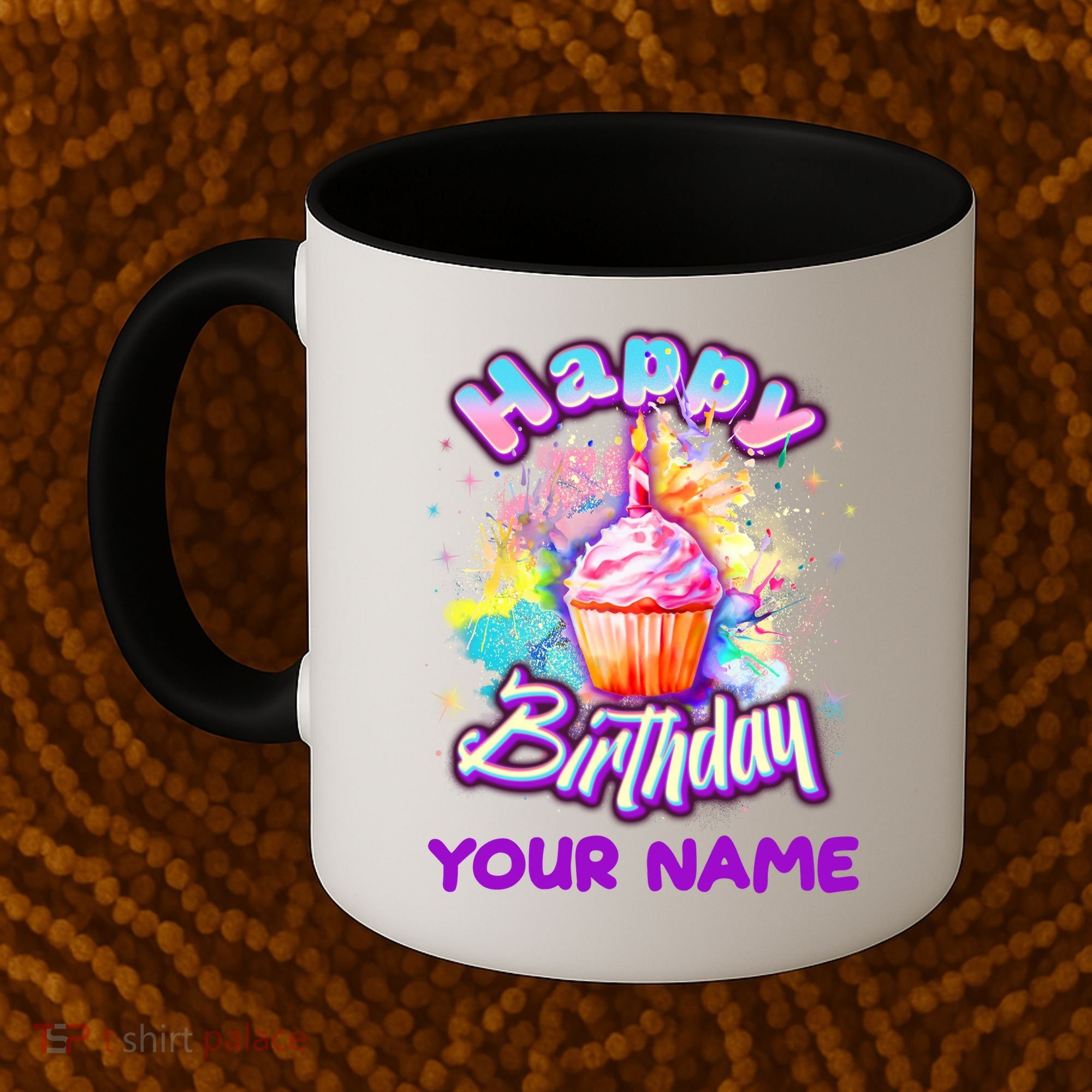 Cute Happy Birthday Graffiti Cupcake Personalized Custom Name Coffee Mug