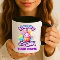 Cute Happy Birthday Graffiti Cupcake Personalized Custom Name Coffee Mug thumb 3