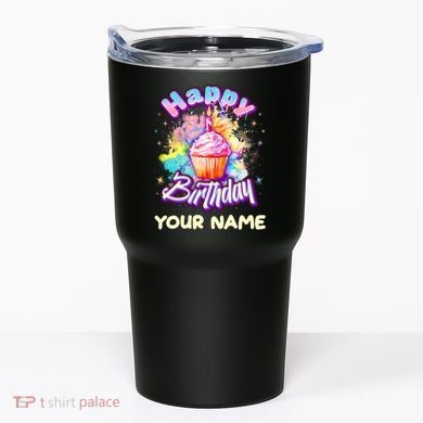Cute Happy Birthday Graffiti Cupcake Personalized Custom Name Tumbler