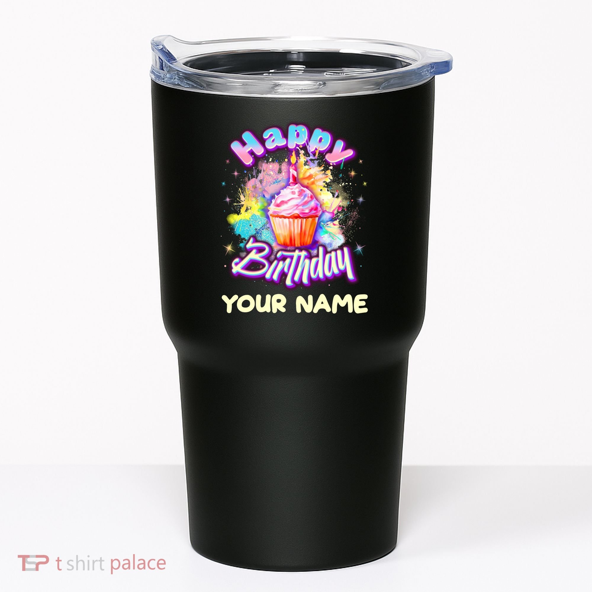 Cute Happy Birthday Graffiti Cupcake Personalized Custom Name Tumbler