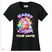 Cute Happy Birthday Graffiti Cupcake Personalized Custom Name Women's Cooling Performance Crew T-Shirt thumb 0