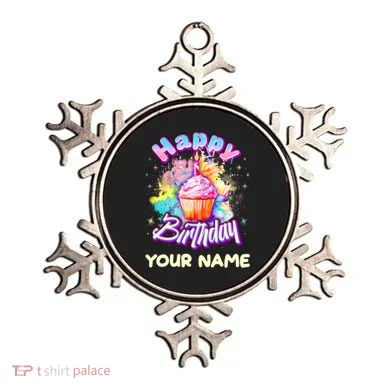 Cute Happy Birthday Graffiti Cupcake Personalized Custom Name Ornament