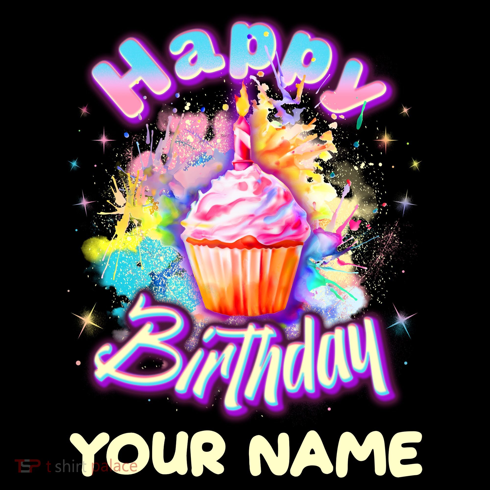 Cute Happy Birthday Graffiti Cupcake Personalized Custom Name Women's Tank Top