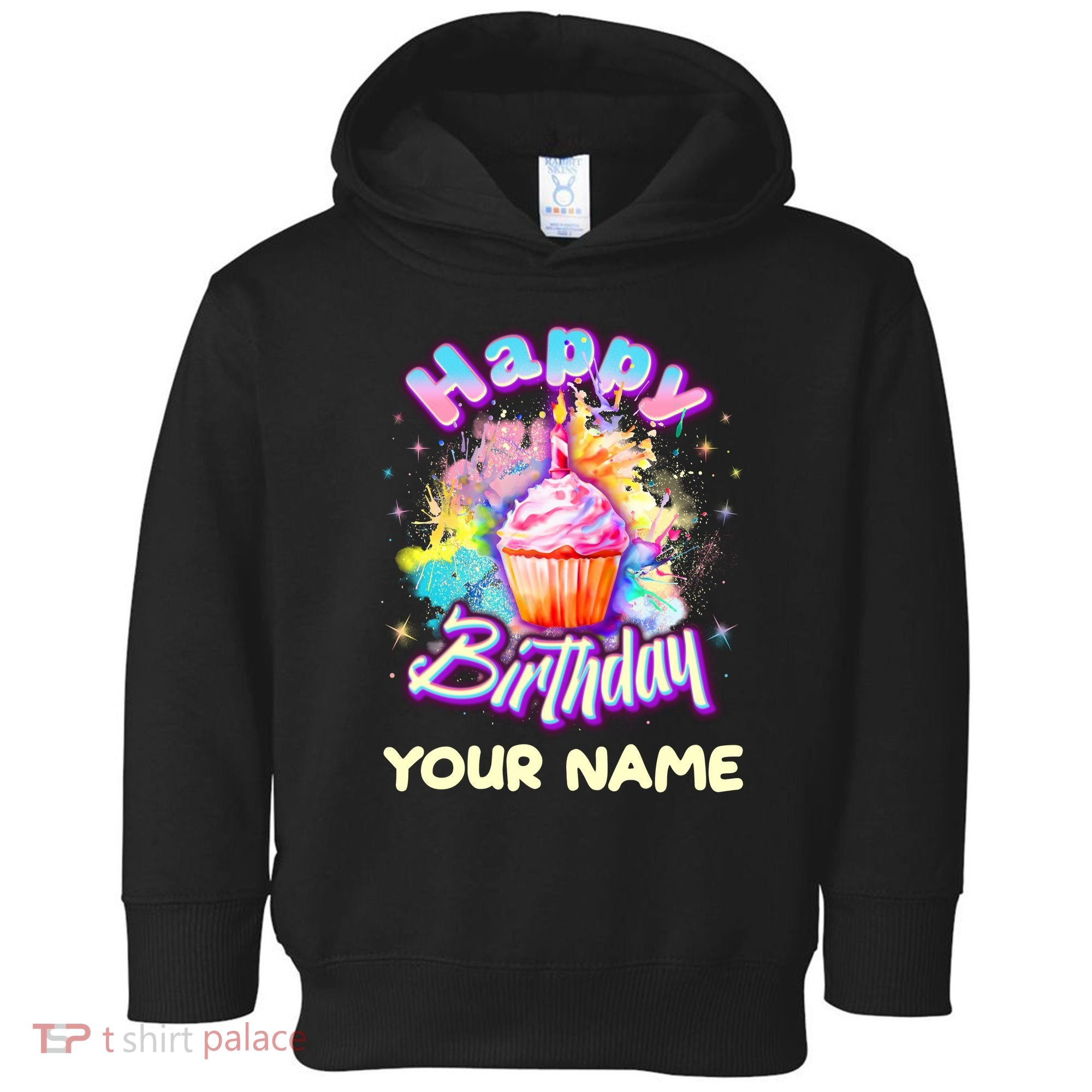 Cute Happy Birthday Graffiti Cupcake Personalized Custom Name Toddler Hoodie