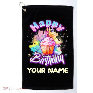 Cute Happy Birthday Graffiti Cupcake Personalized Custom Name Golf Towel