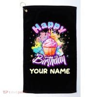 Cute Happy Birthday Graffiti Cupcake Personalized Custom Name Golf Towel thumb 0