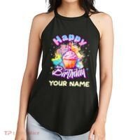 Cute Happy Birthday Graffiti Cupcake Personalized Custom Name Women's Perfect Tri Rocker Tank thumb 2
