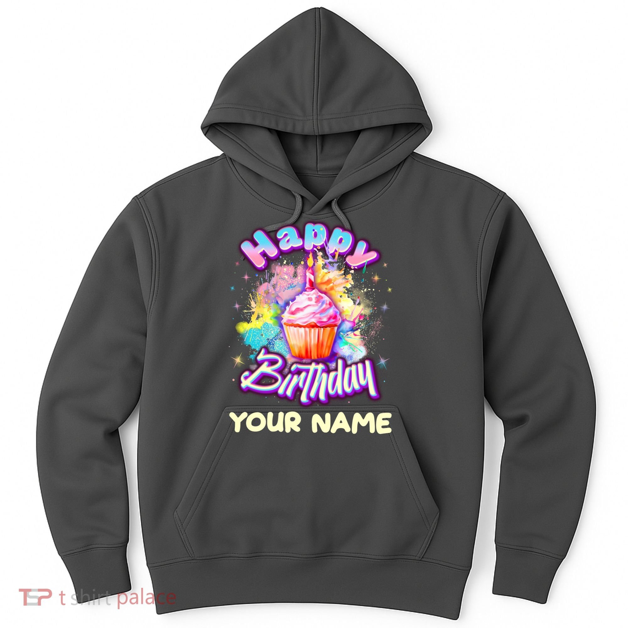 Cute Happy Birthday Graffiti Cupcake Personalized Custom Name Hoodie