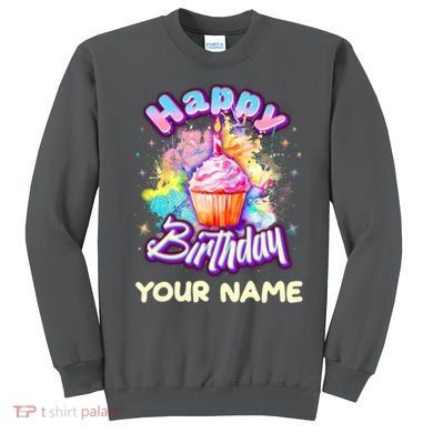 Cute Happy Birthday Graffiti Cupcake Personalized Custom Name Sweatshirt