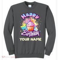 Cute Happy Birthday Graffiti Cupcake Personalized Custom Name Sweatshirt thumb 0