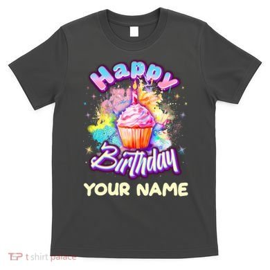 Cute Happy Birthday Graffiti Cupcake Personalized Custom Name T-Shirt