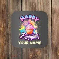 Cute Happy Birthday Graffiti Cupcake Personalized Custom Name Coaster thumb 0