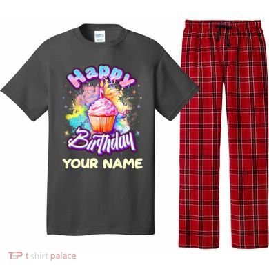 Cute Happy Birthday Graffiti Cupcake Personalized Custom Name Pajama Set