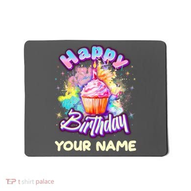 Cute Happy Birthday Graffiti Cupcake Personalized Custom Name Mousepad