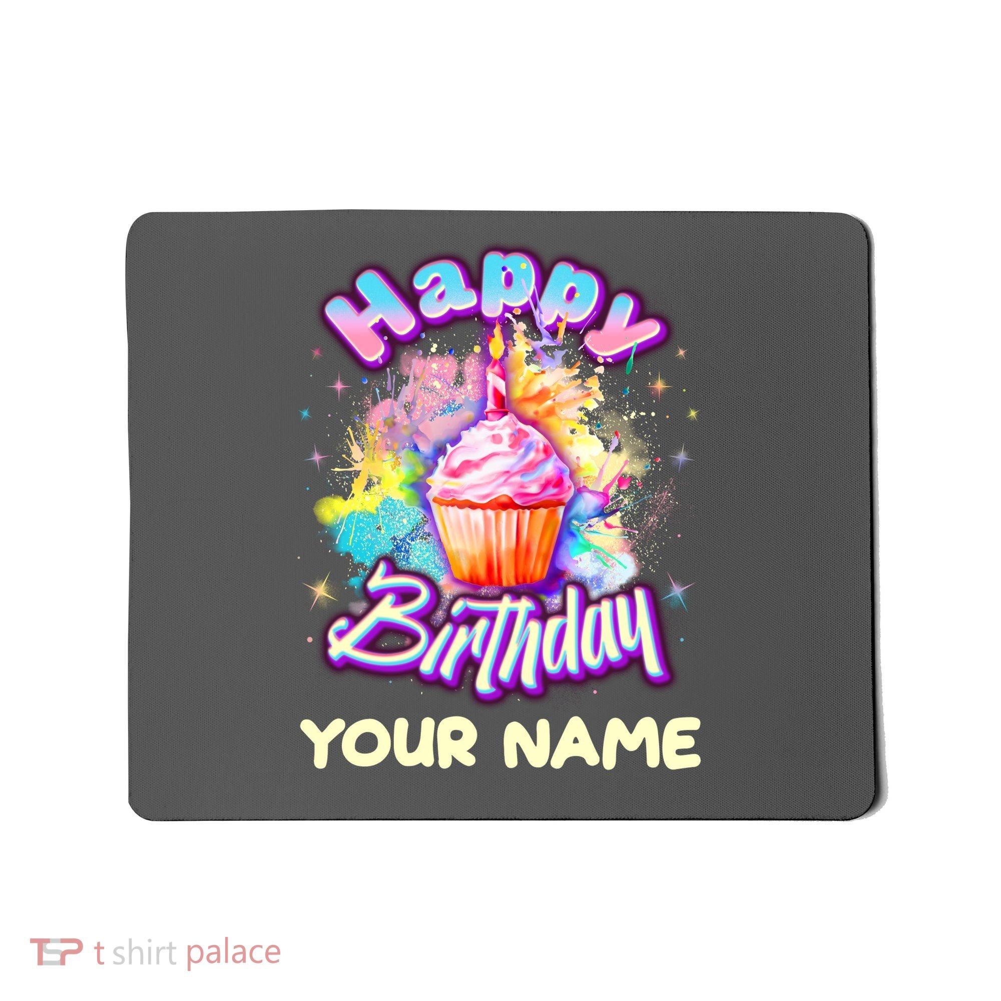 Cute Happy Birthday Graffiti Cupcake Personalized Custom Name Mousepad