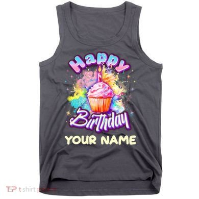 Cute Happy Birthday Graffiti Cupcake Personalized Custom Name Tank Top