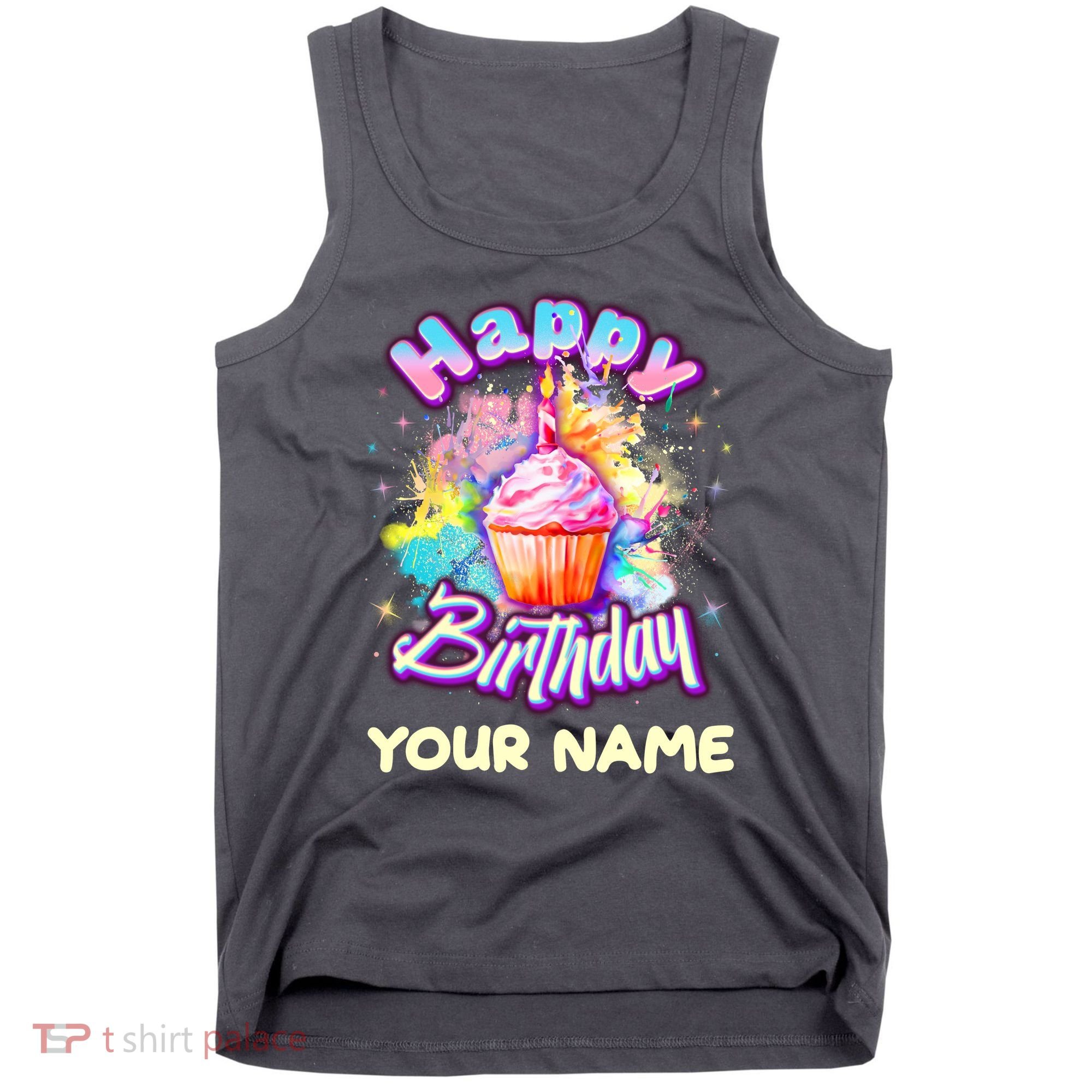 Cute Happy Birthday Graffiti Cupcake Personalized Custom Name Tank Top