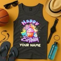 Cute Happy Birthday Graffiti Cupcake Personalized Custom Name Tank Top thumb 4