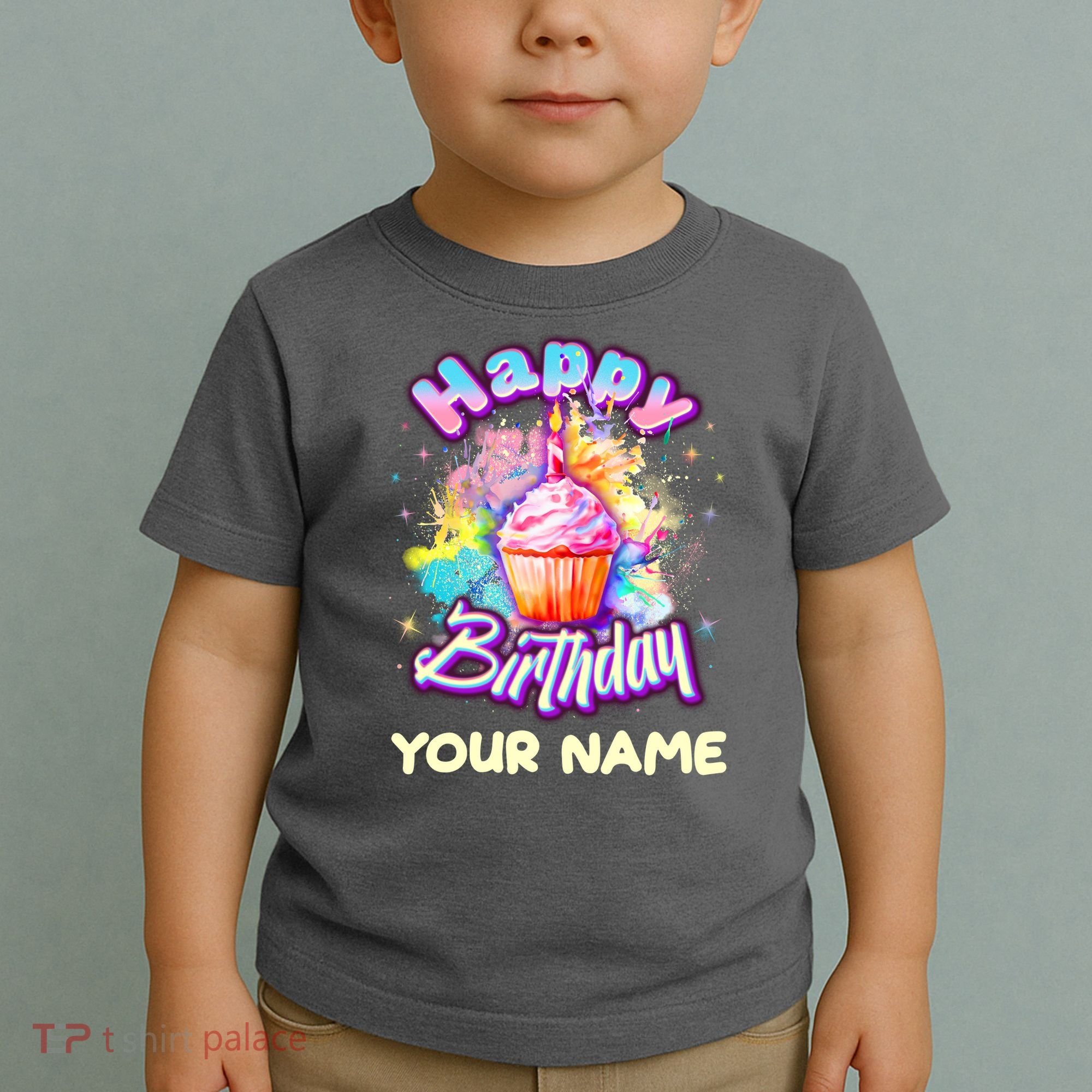 Cute Happy Birthday Graffiti Cupcake Personalized Custom Name Toddler T-Shirt
