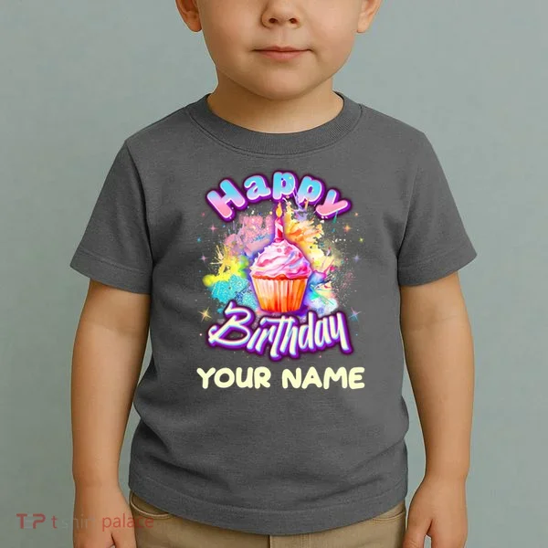 Cute Happy Birthday Graffiti Cupcake Personalized Custom Name Toddler T-Shirt