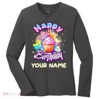 Cute Happy Birthday Graffiti Cupcake Personalized Custom Name Women's Long Sleeve Shirt thumb 0