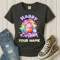 Cute Happy Birthday Graffiti Cupcake Personalized Custom Name Women's T-Shirt thumb 3