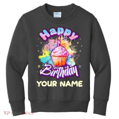 Cute Happy Birthday Graffiti Cupcake Personalized Custom Name Kids Sweatshirt
