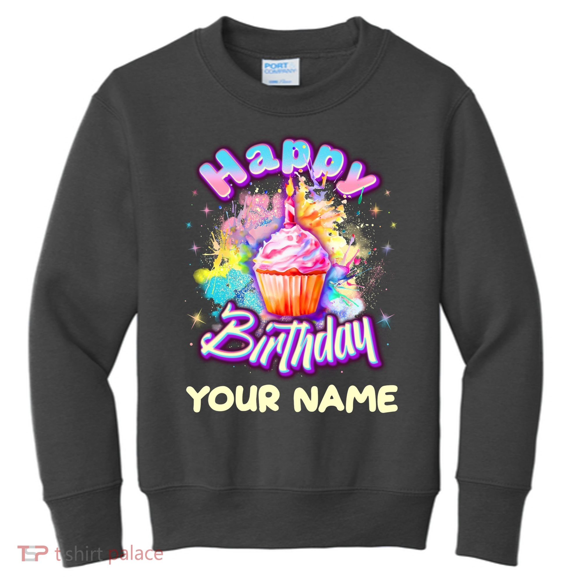 Cute Happy Birthday Graffiti Cupcake Personalized Custom Name Kids Sweatshirt