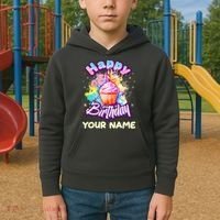 Cute Happy Birthday Graffiti Cupcake Personalized Custom Name Kids Hoodie thumb 2