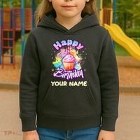 Cute Happy Birthday Graffiti Cupcake Personalized Custom Name Kids Hoodie thumb 3