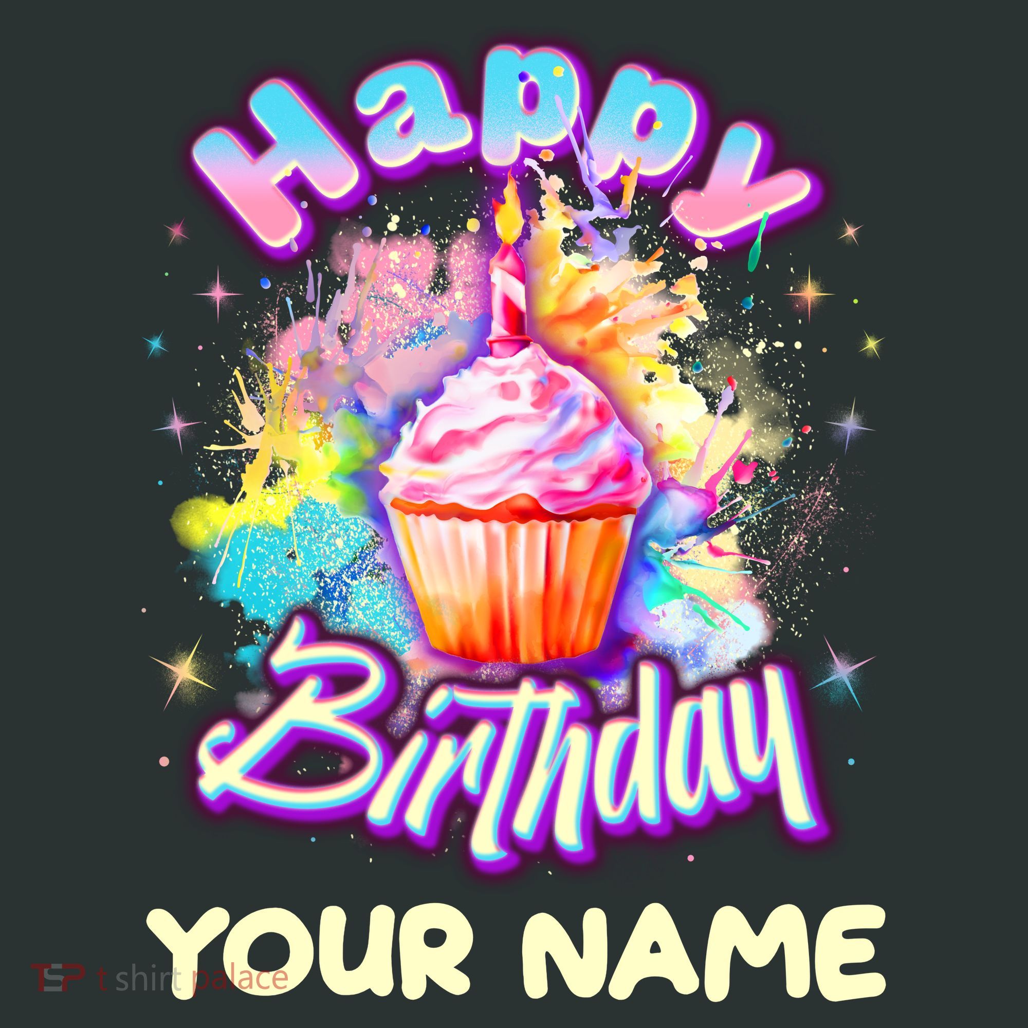 Cute Happy Birthday Graffiti Cupcake Personalized Custom Name Kids Long Sleeve Shirt