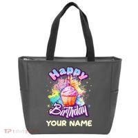 Cute Happy Birthday Graffiti Cupcake Personalized Custom Name Tote Bag thumb 0