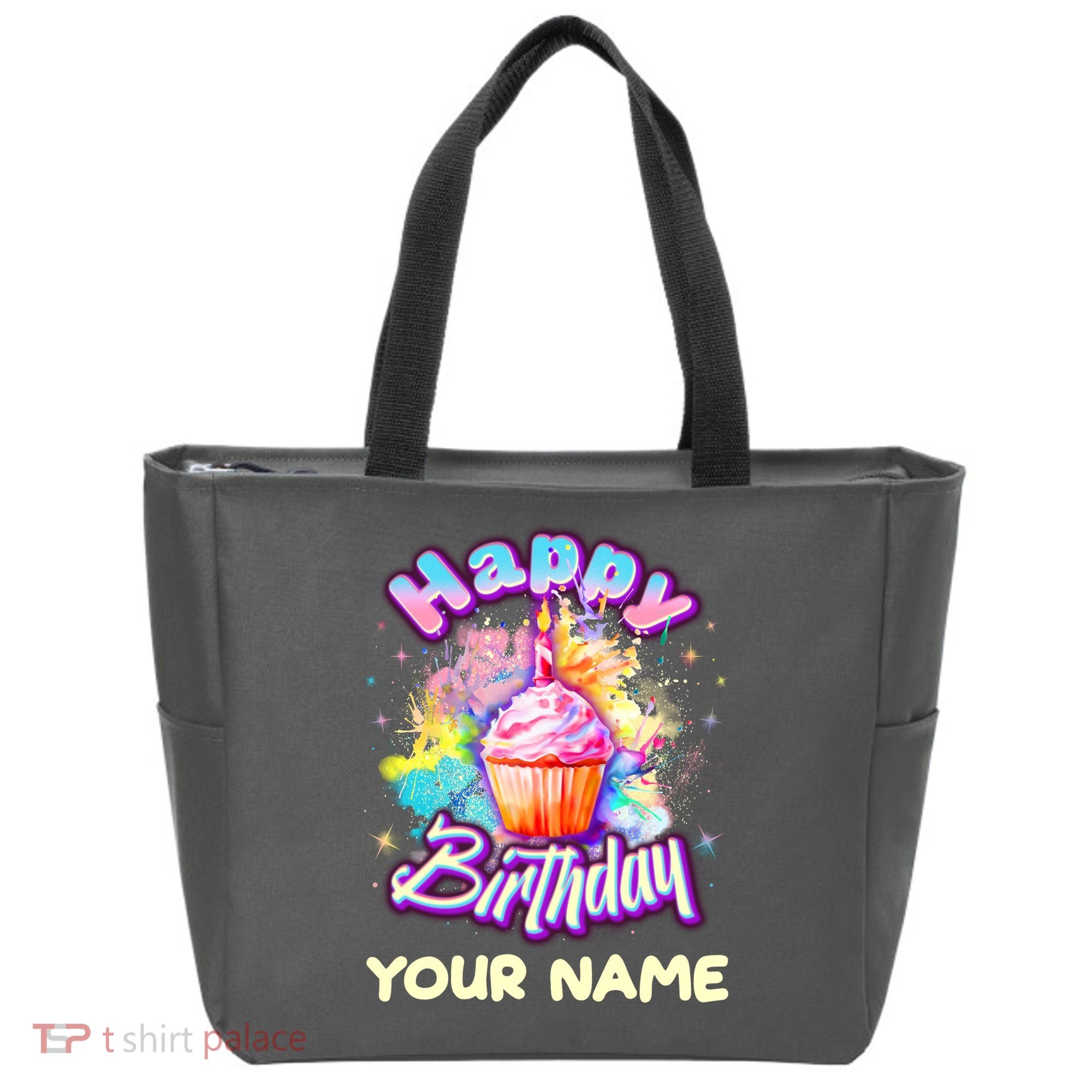 Cute Happy Birthday Graffiti Cupcake Personalized Custom Name Tote Bag