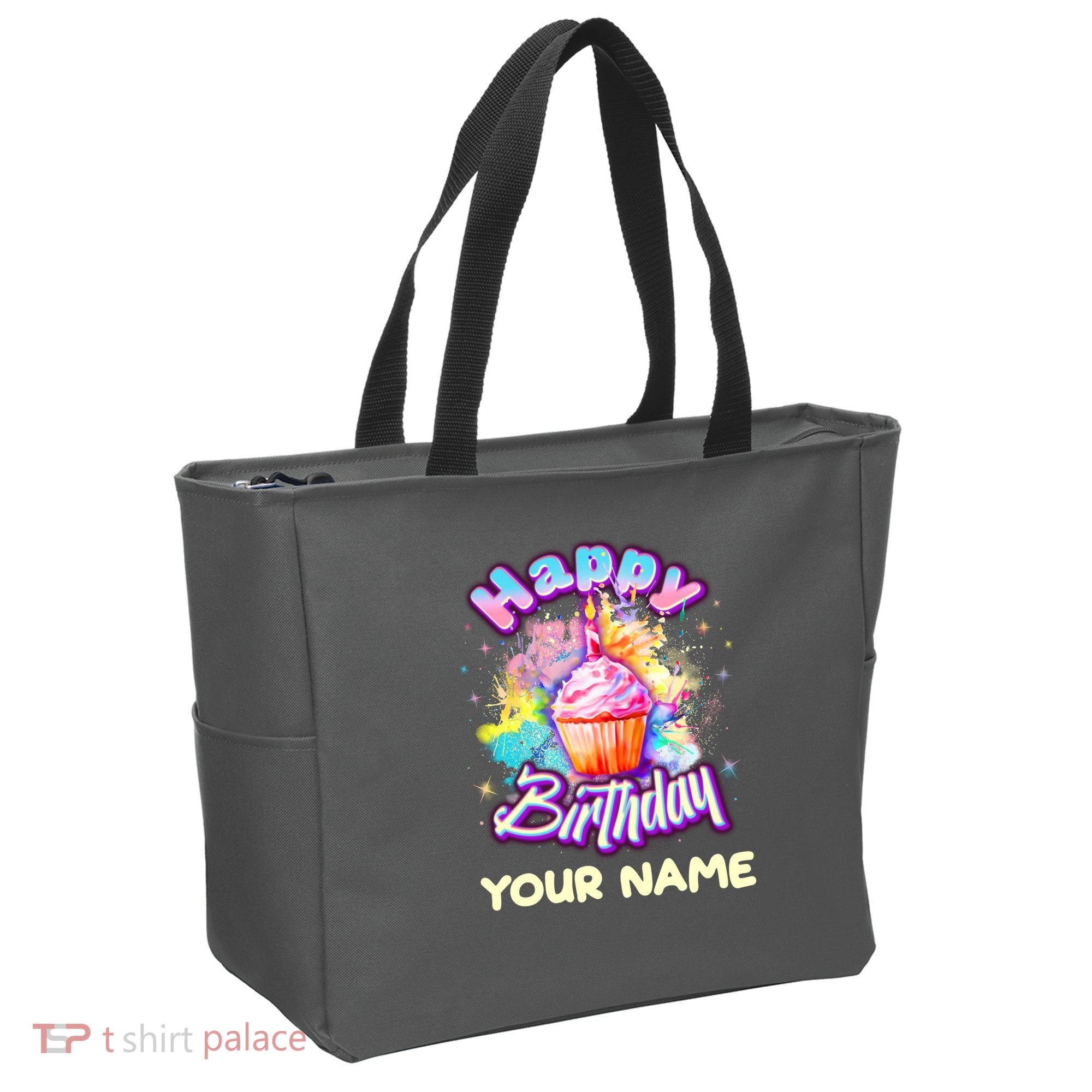 Cute Happy Birthday Graffiti Cupcake Personalized Custom Name Tote Bag