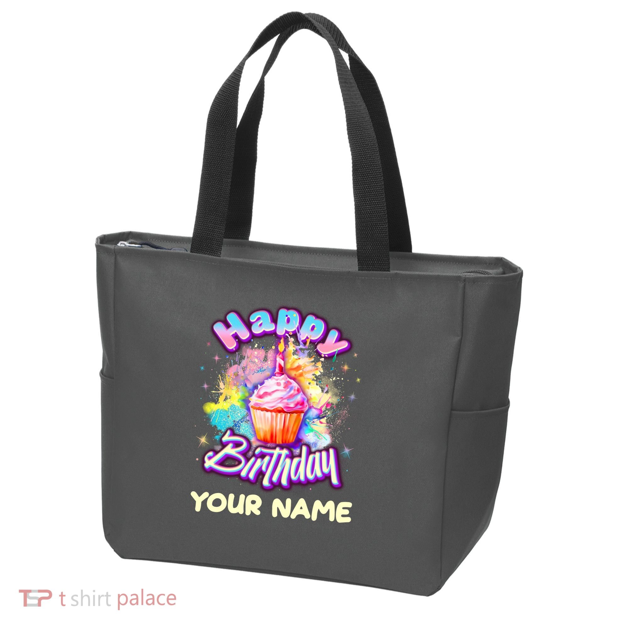 Cute Happy Birthday Graffiti Cupcake Personalized Custom Name Tote Bag