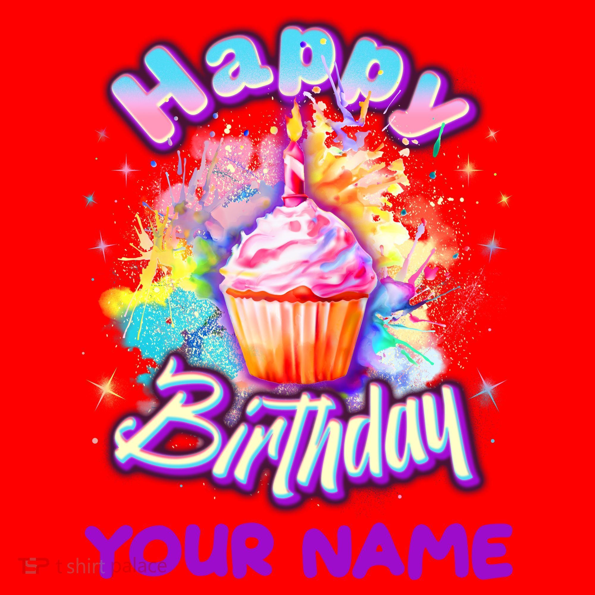Cute Happy Birthday Graffiti Cupcake Personalized Custom Name Santa Hat