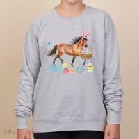 Cute Horse Bunny Ears Easter Eggs Basket Horse Women's Sweatshirt thumb 0