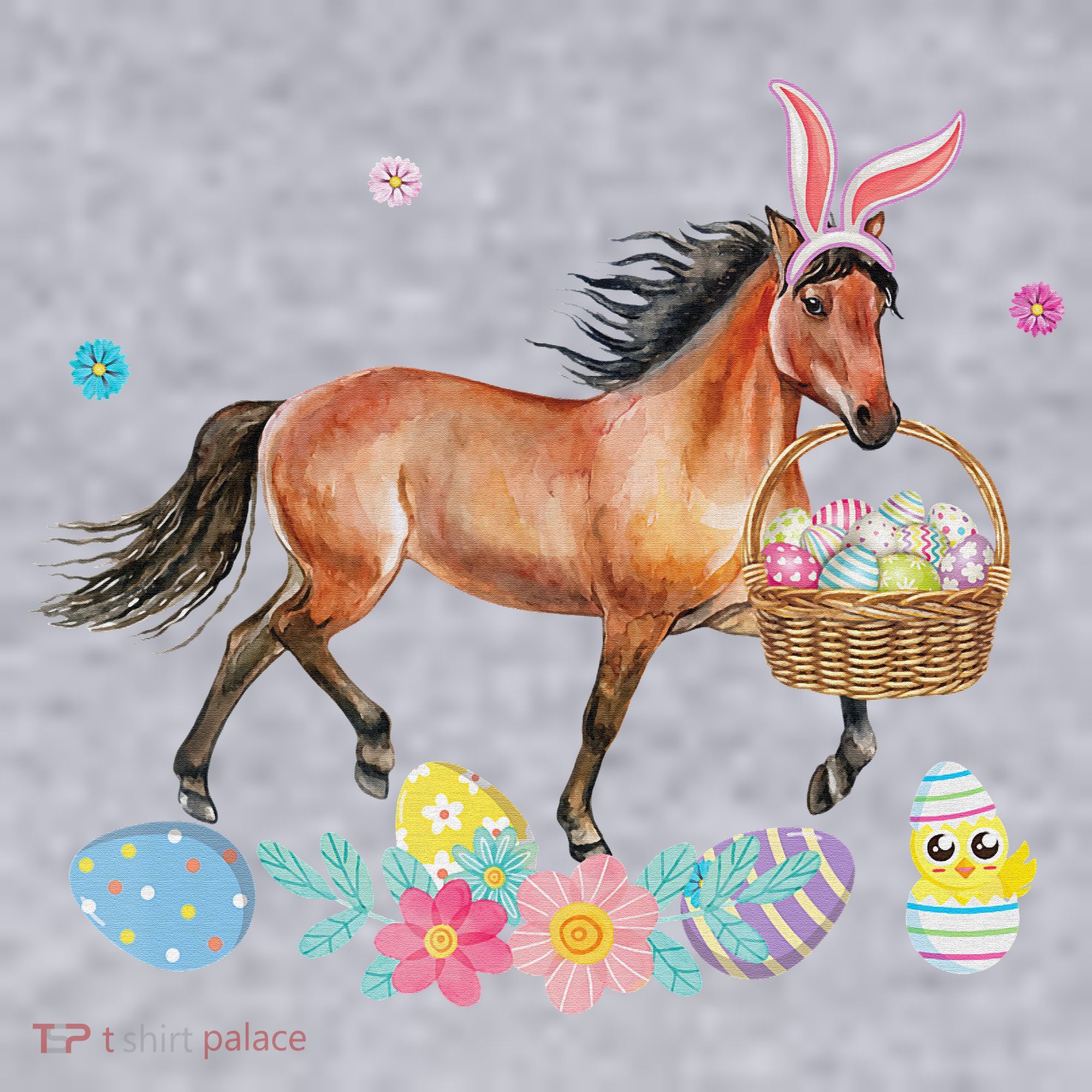 Cute Horse Bunny Ears Easter Eggs Basket Horse Women's Sweatshirt