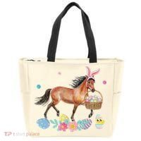 Cute Horse Bunny Ears Easter Eggs Basket Horse Tote Bag thumb 0