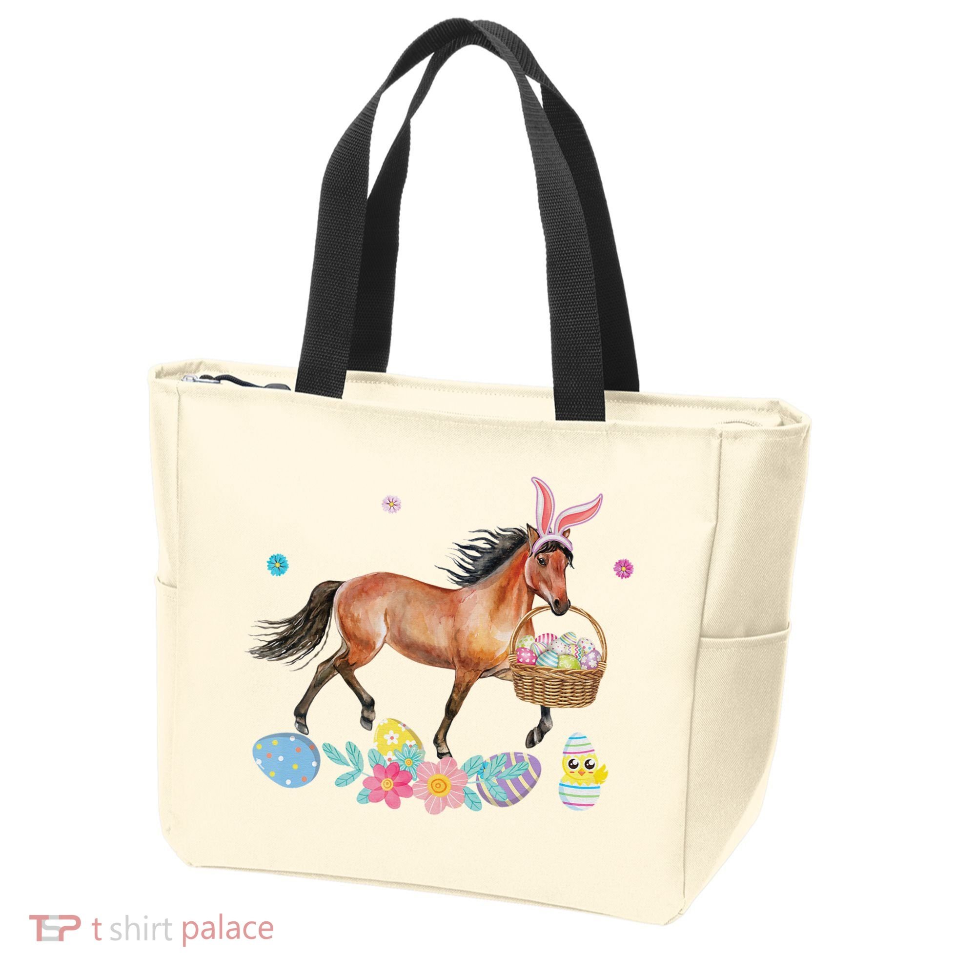 Cute Horse Bunny Ears Easter Eggs Basket Horse Tote Bag