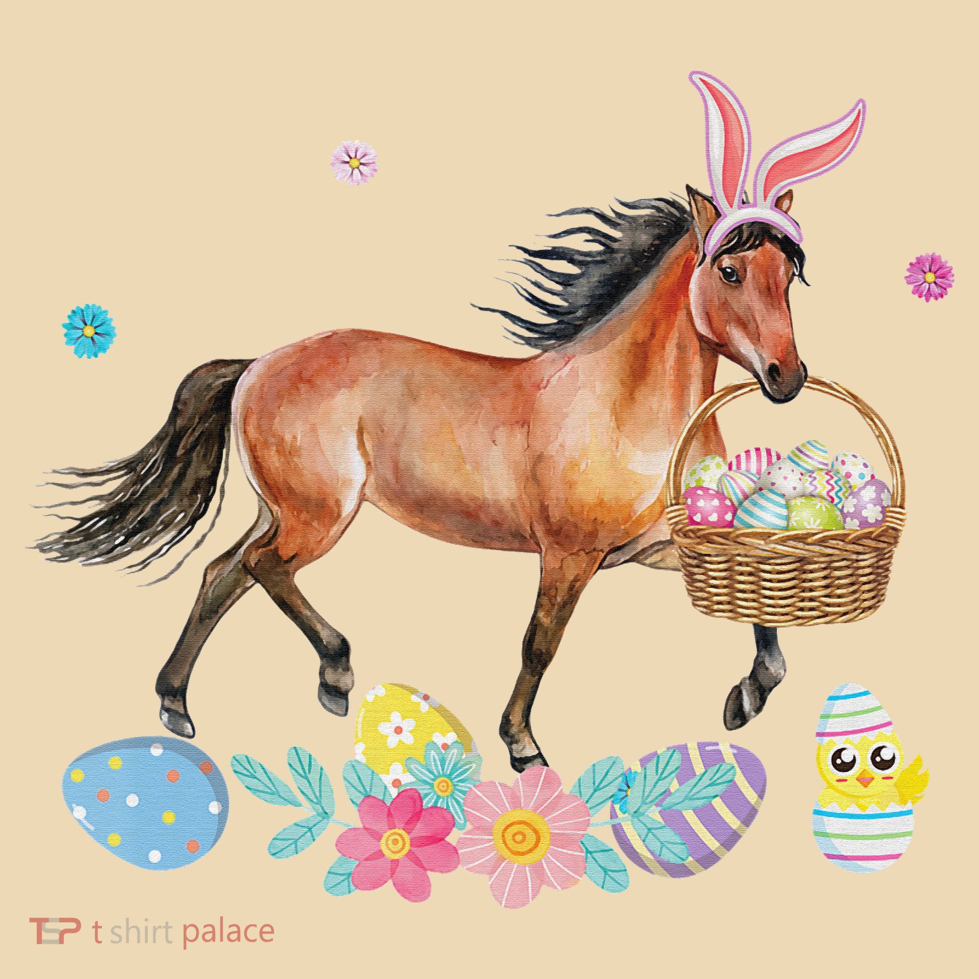 Cute Horse Bunny Ears Easter Eggs Basket Horse Tote Bag