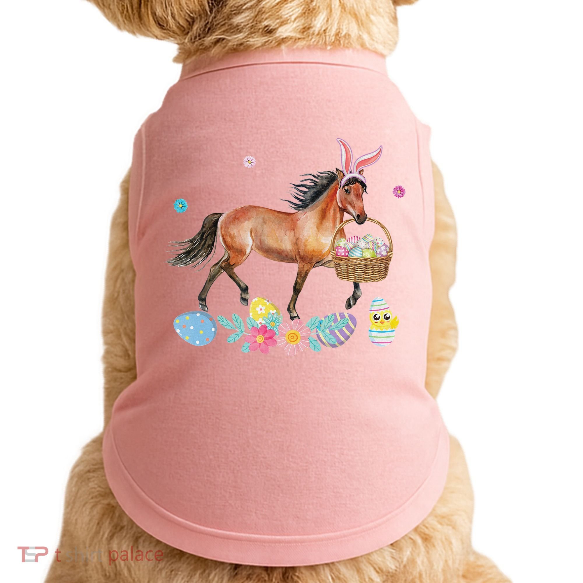 Cute Horse Bunny Ears Easter Eggs Basket Horse Doggie Tank