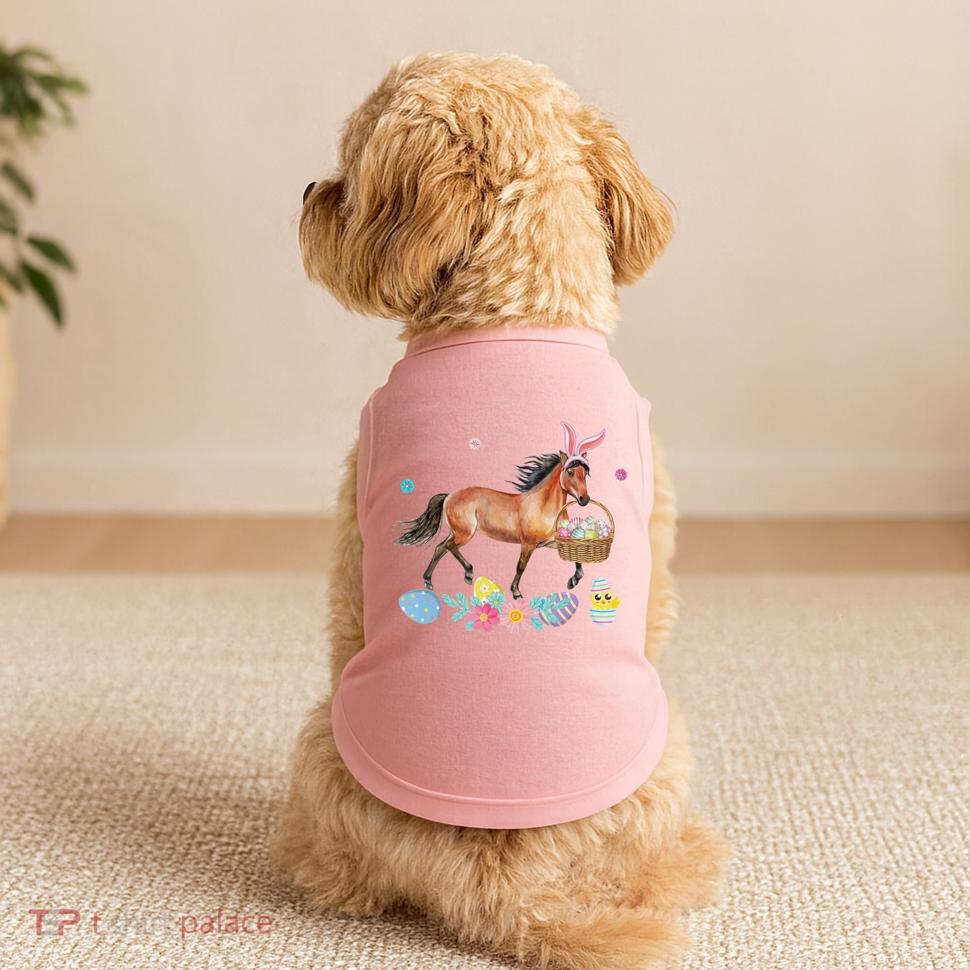 Cute Horse Bunny Ears Easter Eggs Basket Horse Doggie Tank