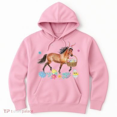 Cute Horse Bunny Ears Easter Eggs Basket Horse Hoodie