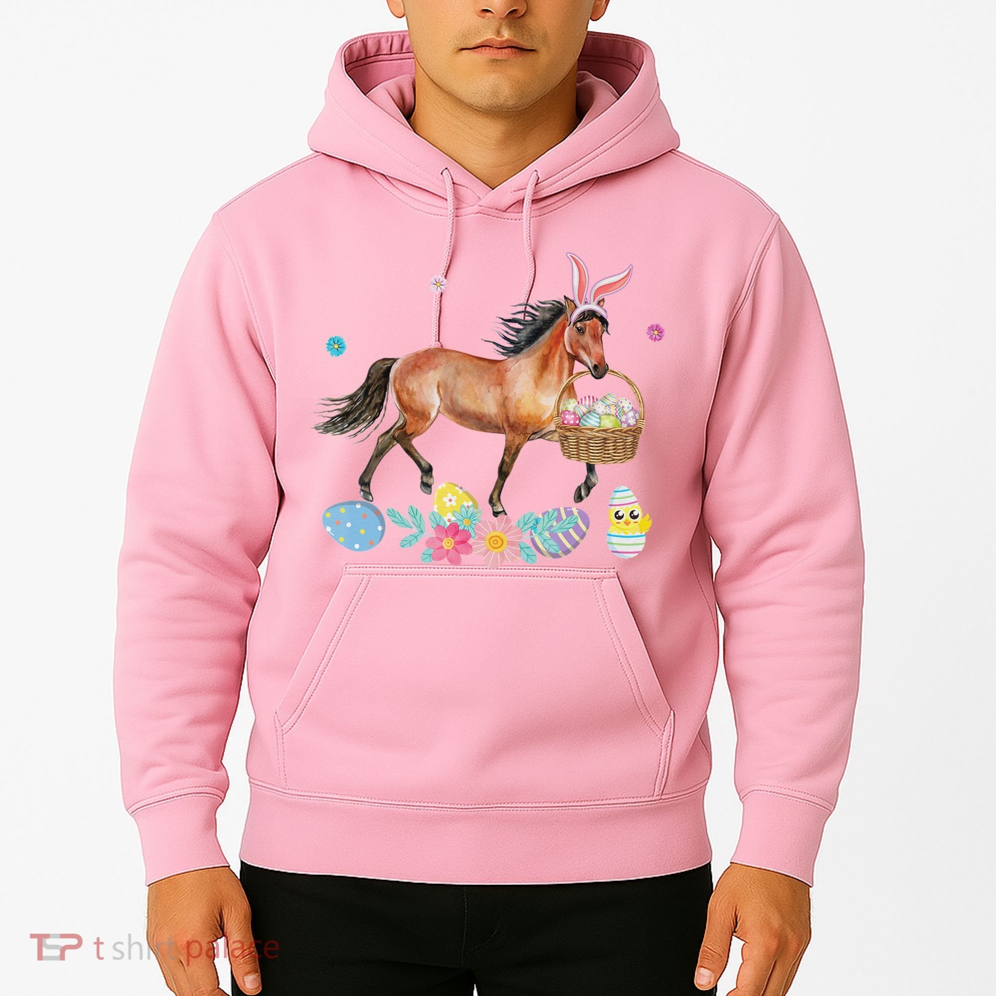 Cute Horse Bunny Ears Easter Eggs Basket Horse Hoodie