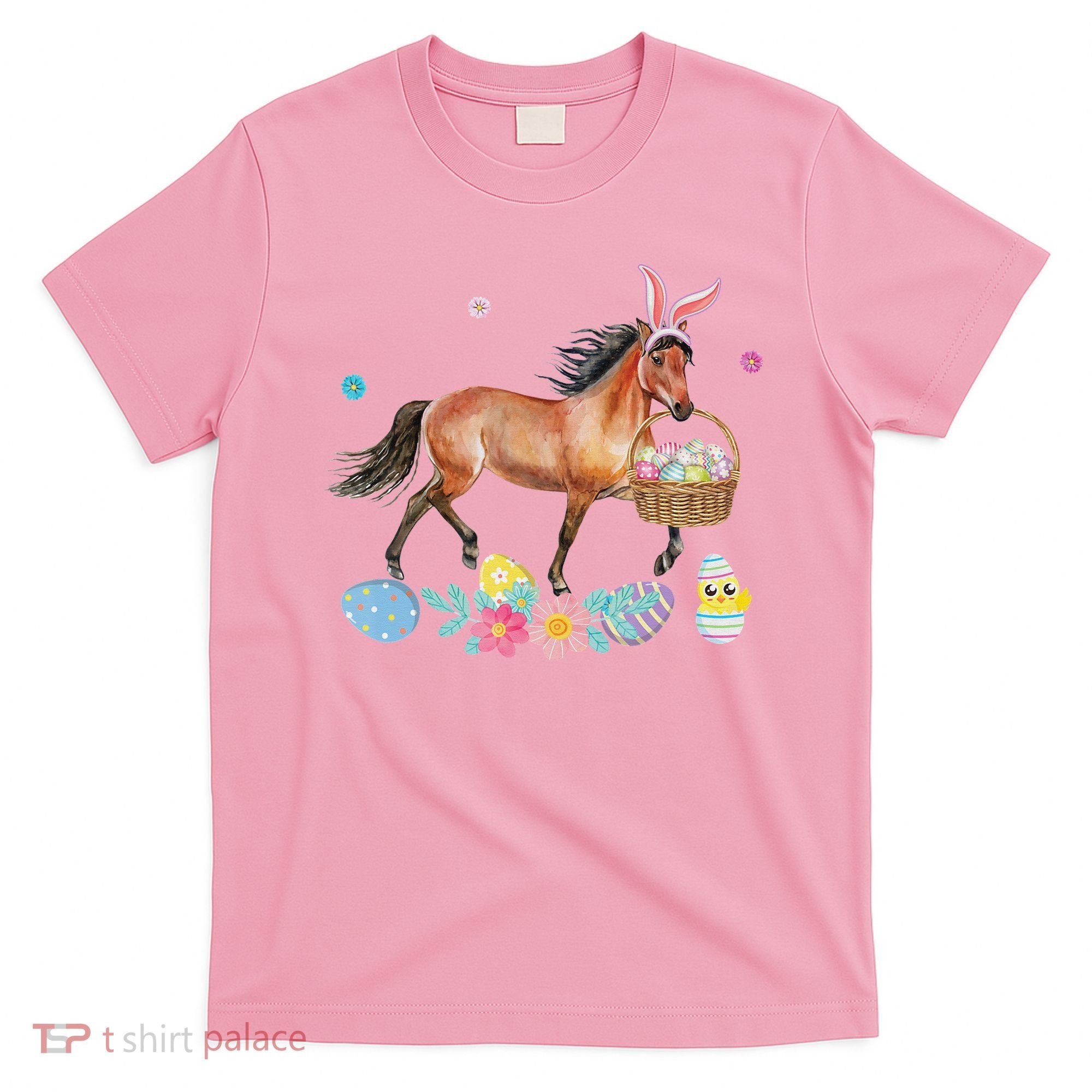 Cute Horse Bunny Ears Easter Eggs Basket Horse T-Shirt