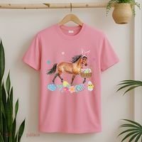 Cute Horse Bunny Ears Easter Eggs Basket Horse T-Shirt thumb 2