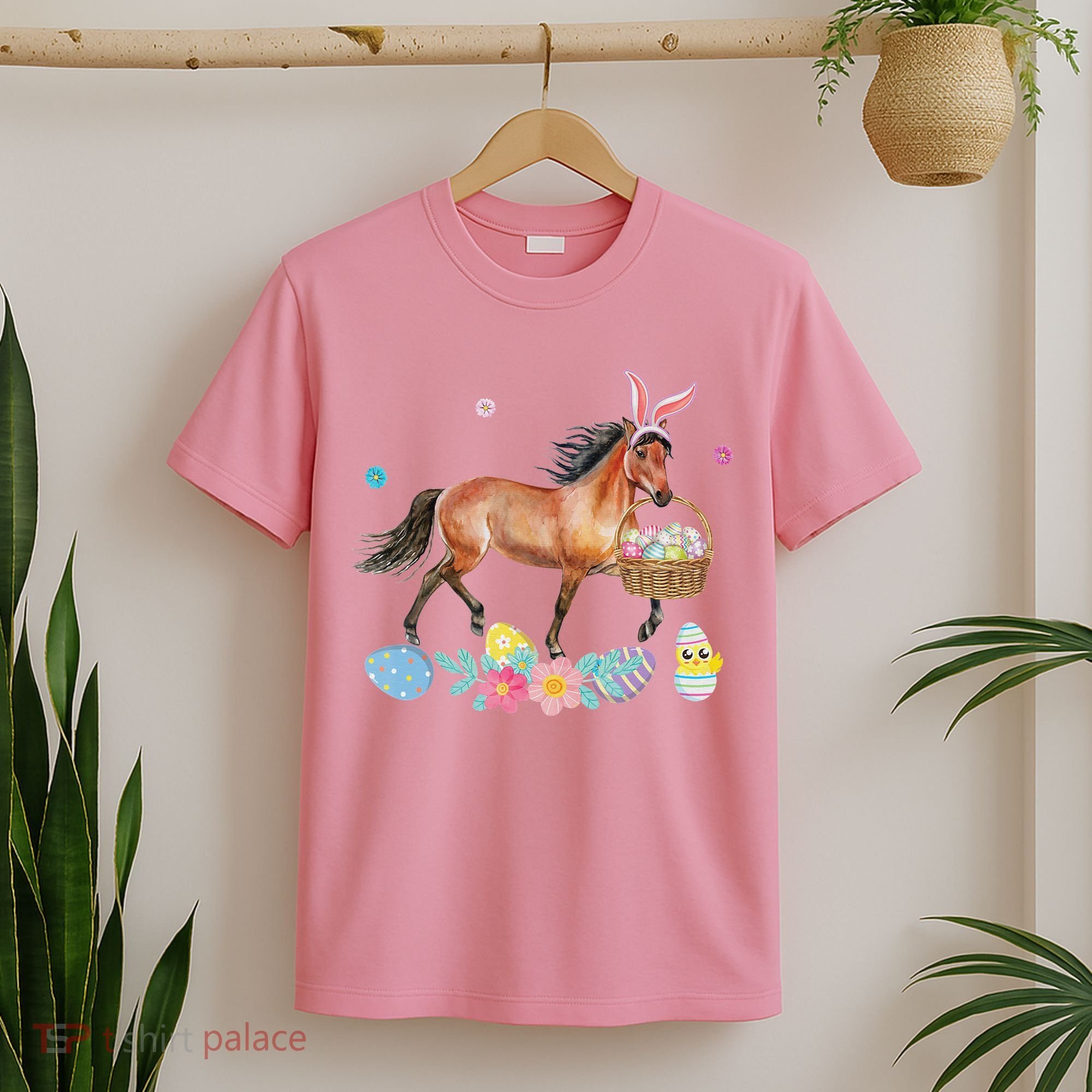 Cute Horse Bunny Ears Easter Eggs Basket Horse T-Shirt