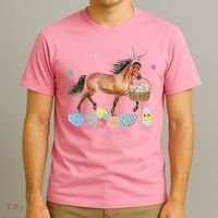Cute Horse Bunny Ears Easter Eggs Basket Horse T-Shirt thumb 3