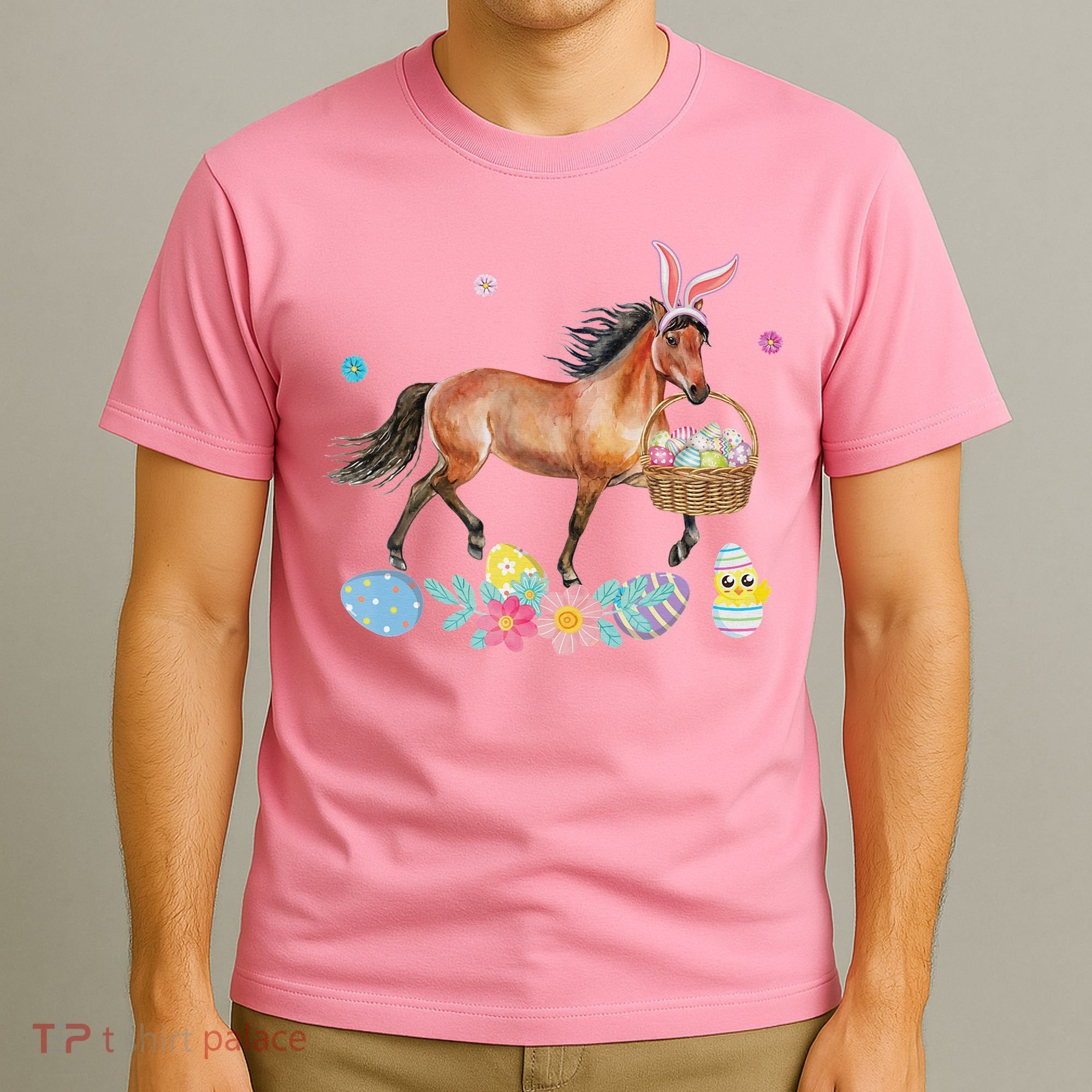 Cute Horse Bunny Ears Easter Eggs Basket Horse T-Shirt
